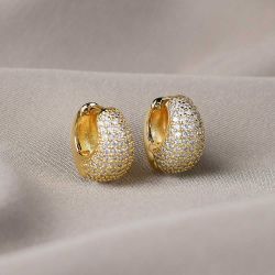 Brinco Dourado Argola 18mm em Gota Cravejada com Zircônias Cristais