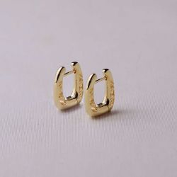 Brinco Dourado Argola com Formas Geométricas em Metal 