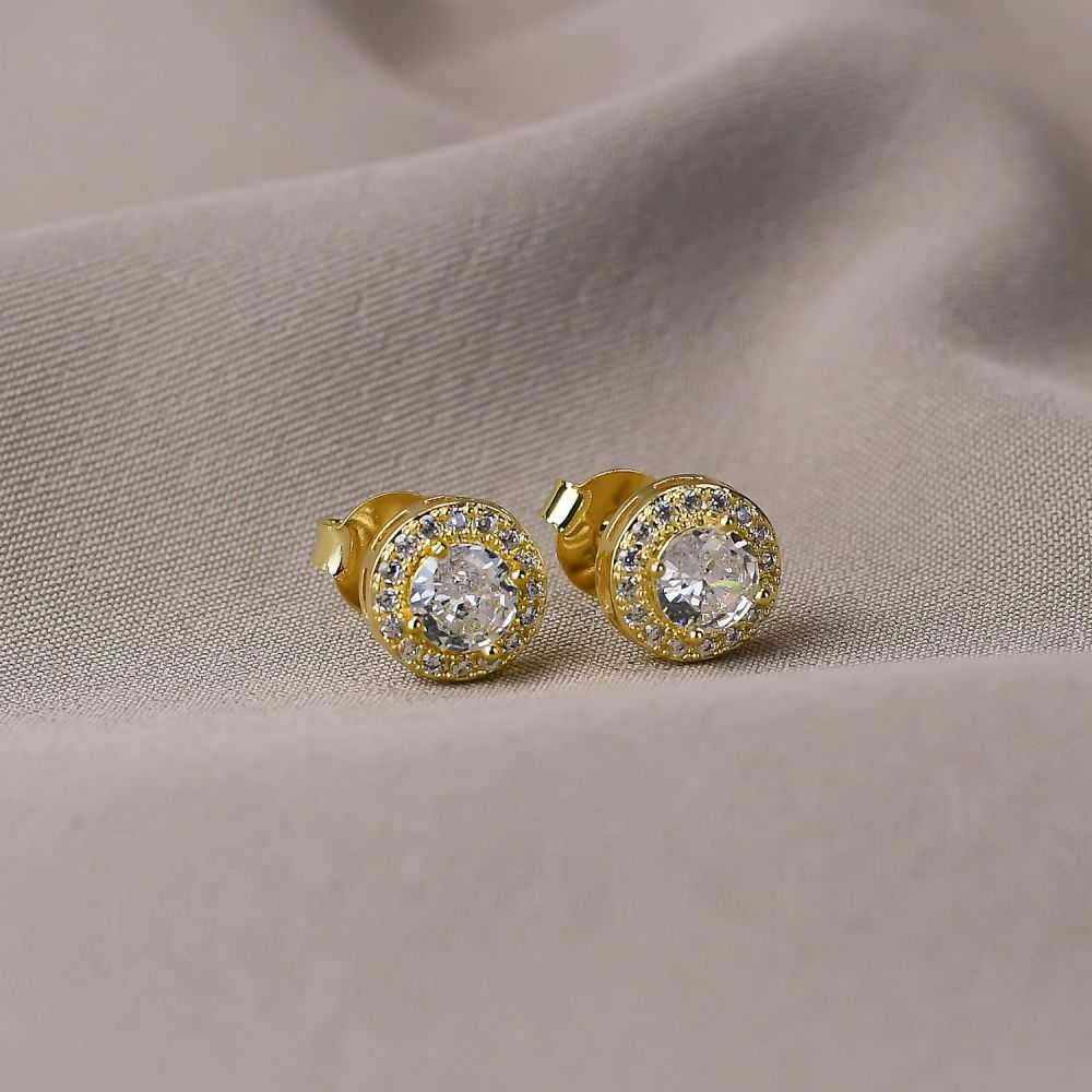 Brinco Dourado Esfera 10mm Cravejada com Zircônias Cristais