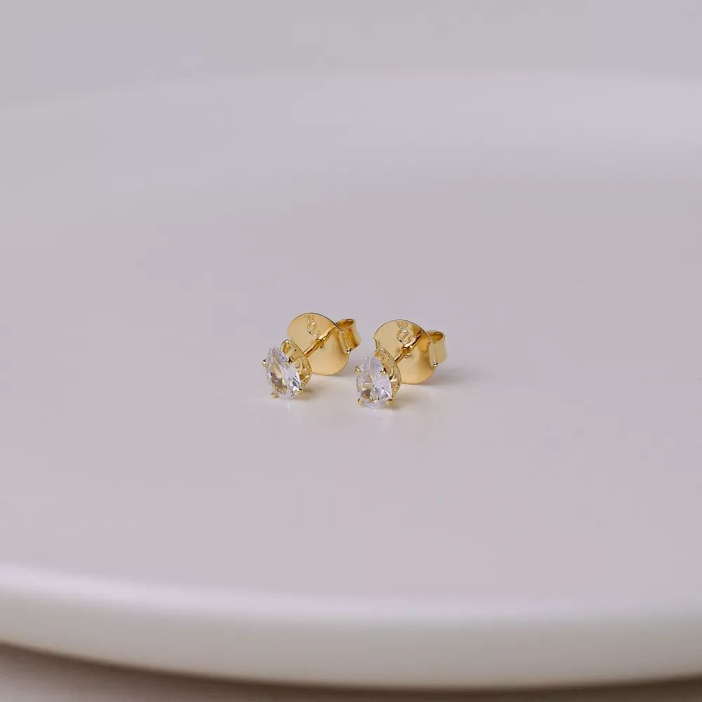 Brinco Dourado Gotas Cravejadas