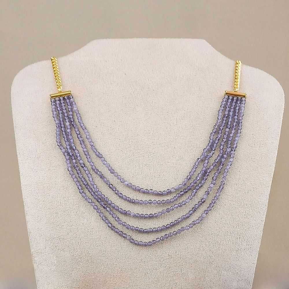 Colar Dourado com Varios Fios em Cristais de Zircônias Roxo 45+10cm