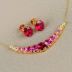 Conjunto Dourado Brinco e Colar Cravejado com Zircônias Cristais e Rosas 48+5cm