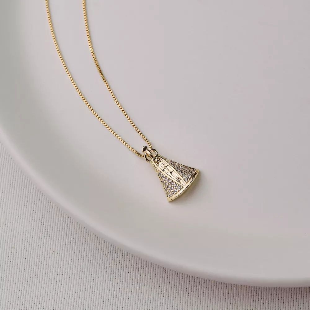 Colar Dourada Nossa Senhora Aparecida Cravejada 40+5cm