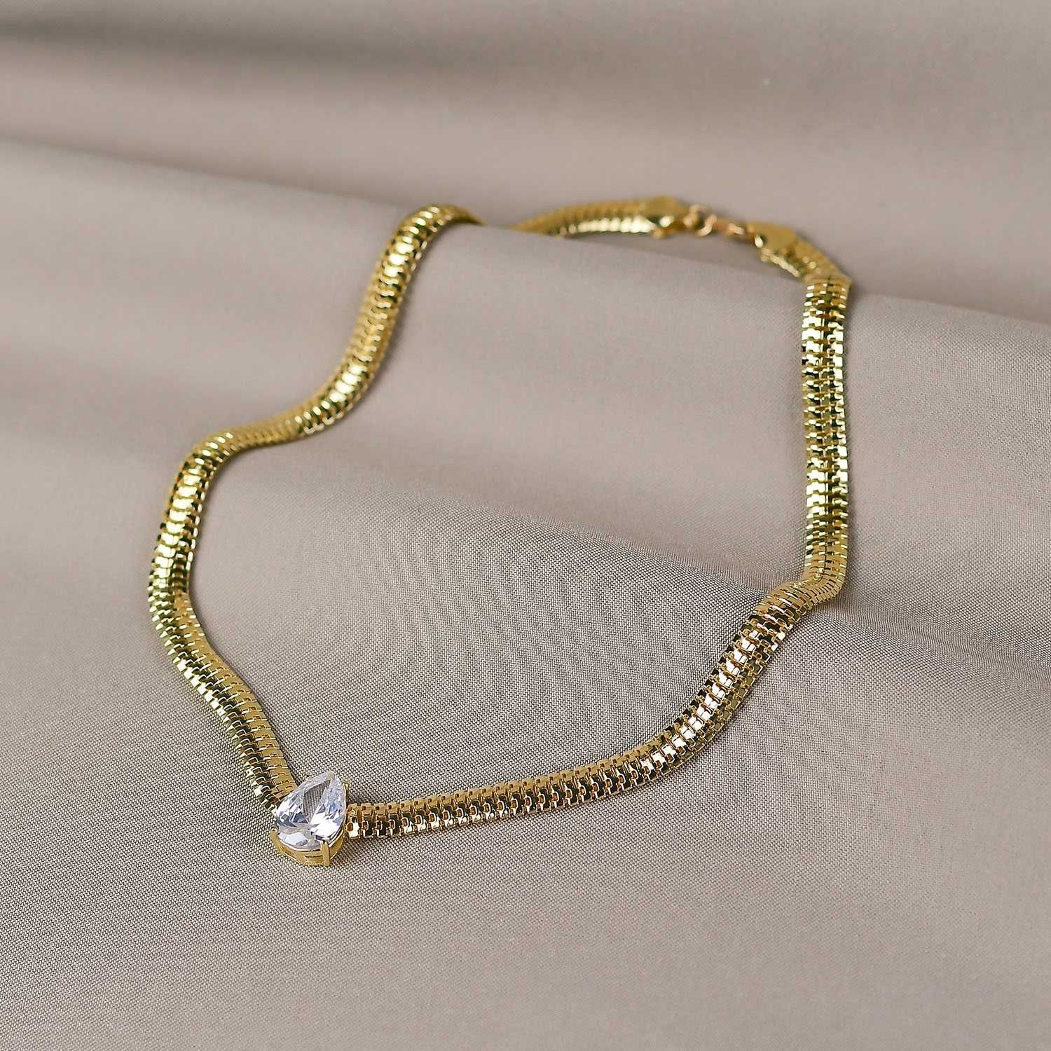 Colar Dourado com Gota em Zircônia Cristal 41cm