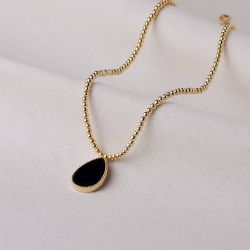 Colar Dourado com Gota Preta 40+10cm