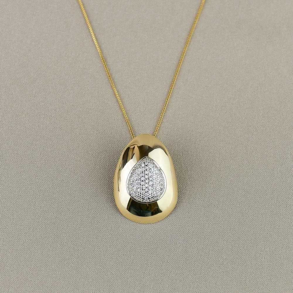 Colar Dourado com Pingente em Gota Cravejado com Zircônias Cristais 42+5cm