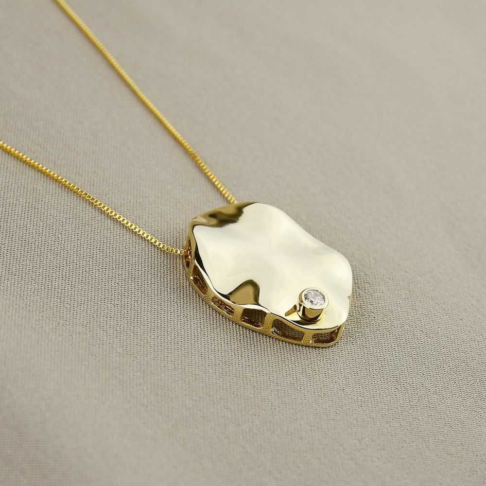 Colar Dourado com Pingentes Oval com Ponto de Luz em Zircônias Cristais 42+4cm