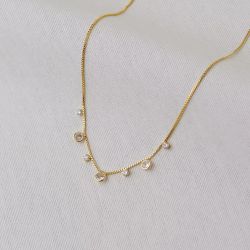 Colar dourado cravejado cristal 36+10cm