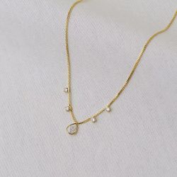 Colar dourado cravejado cristal 36+10cm
