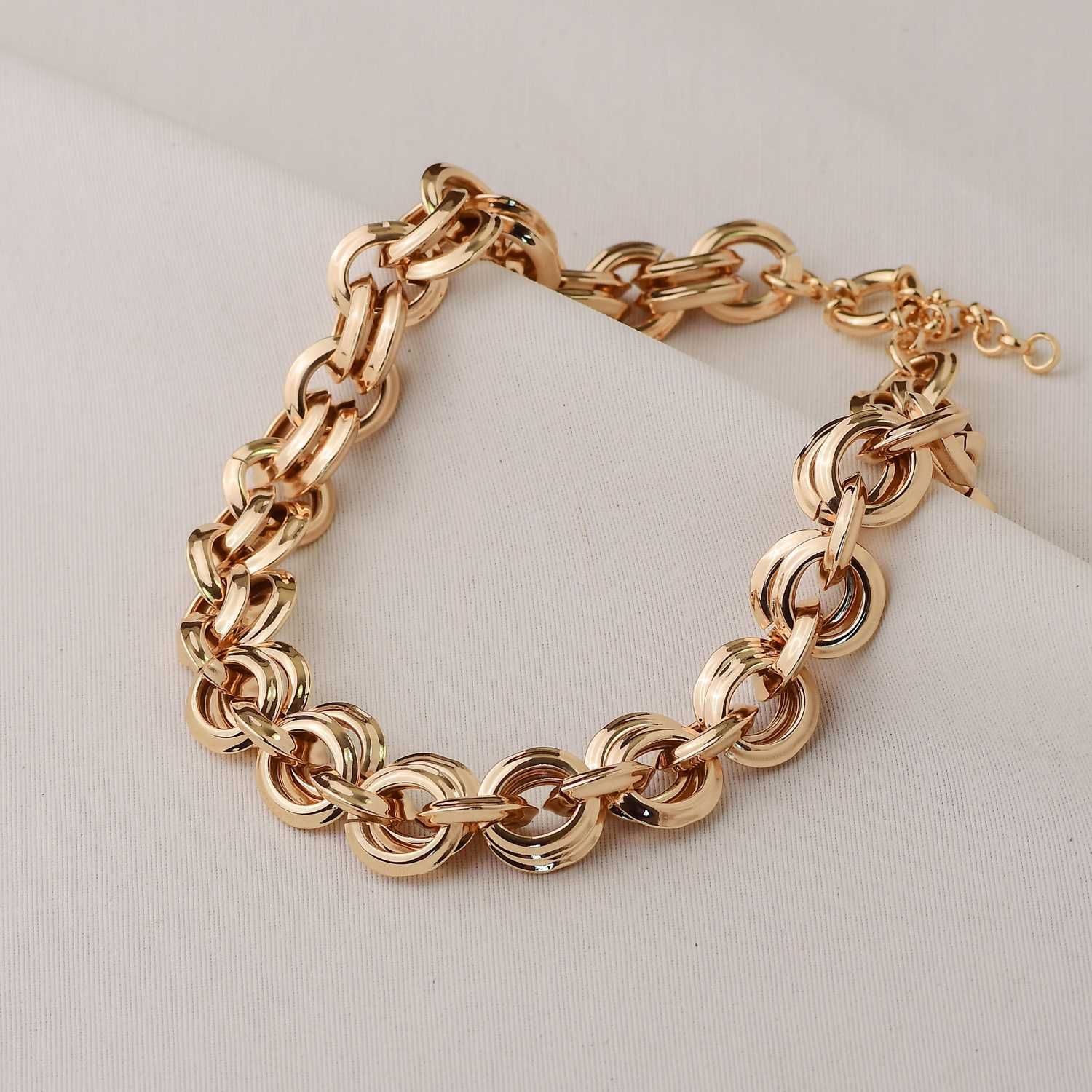 Colar Dourado Elos Duplos em Metal com a Espessura 16mm e 40+5cm