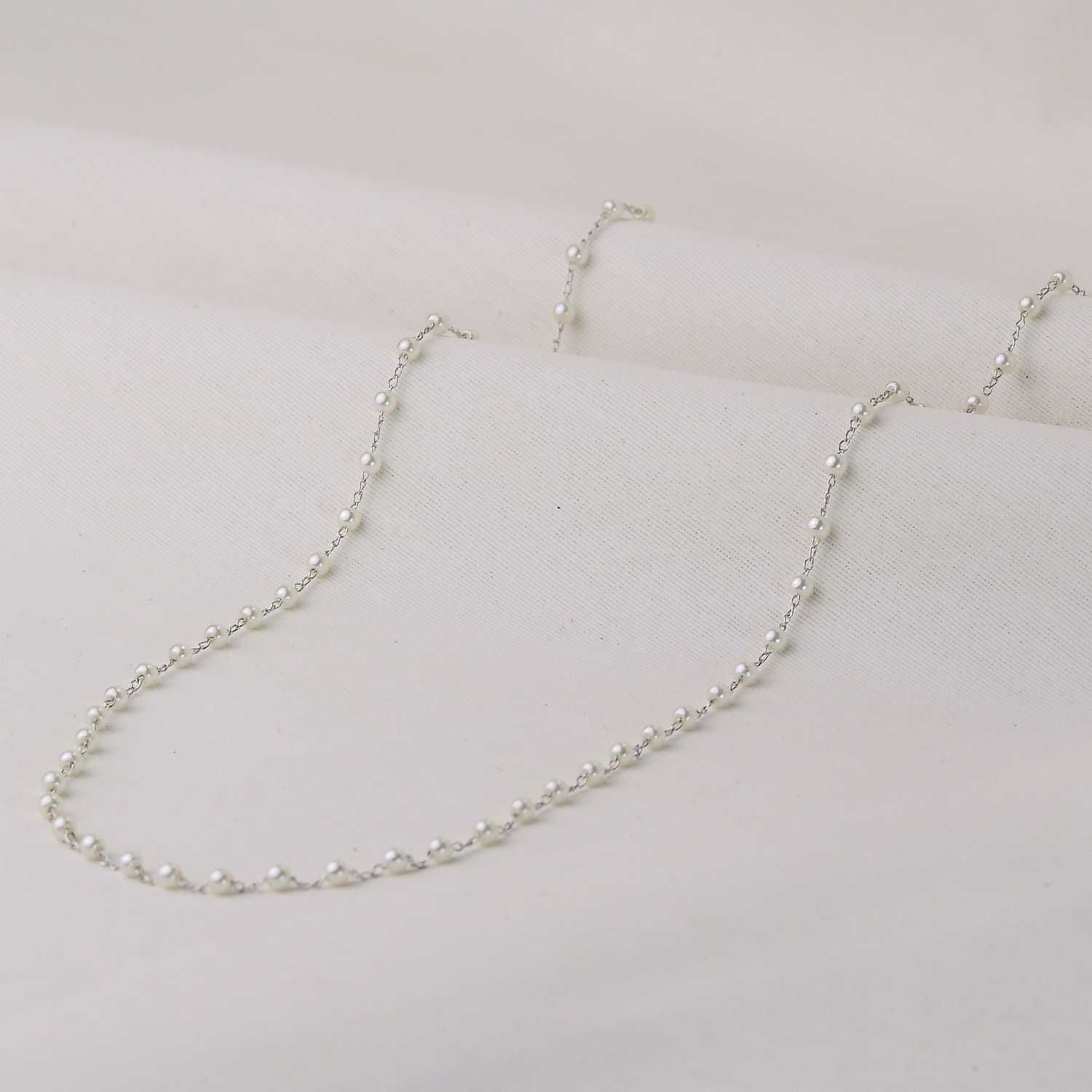 Colar Ródio Longo com Pérolas 3mm 78cm