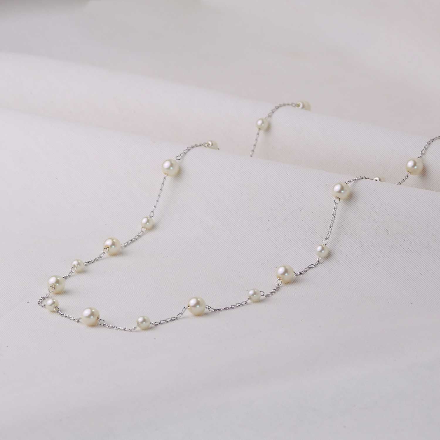 Colar Ródio Longo com Pérolas 76cm