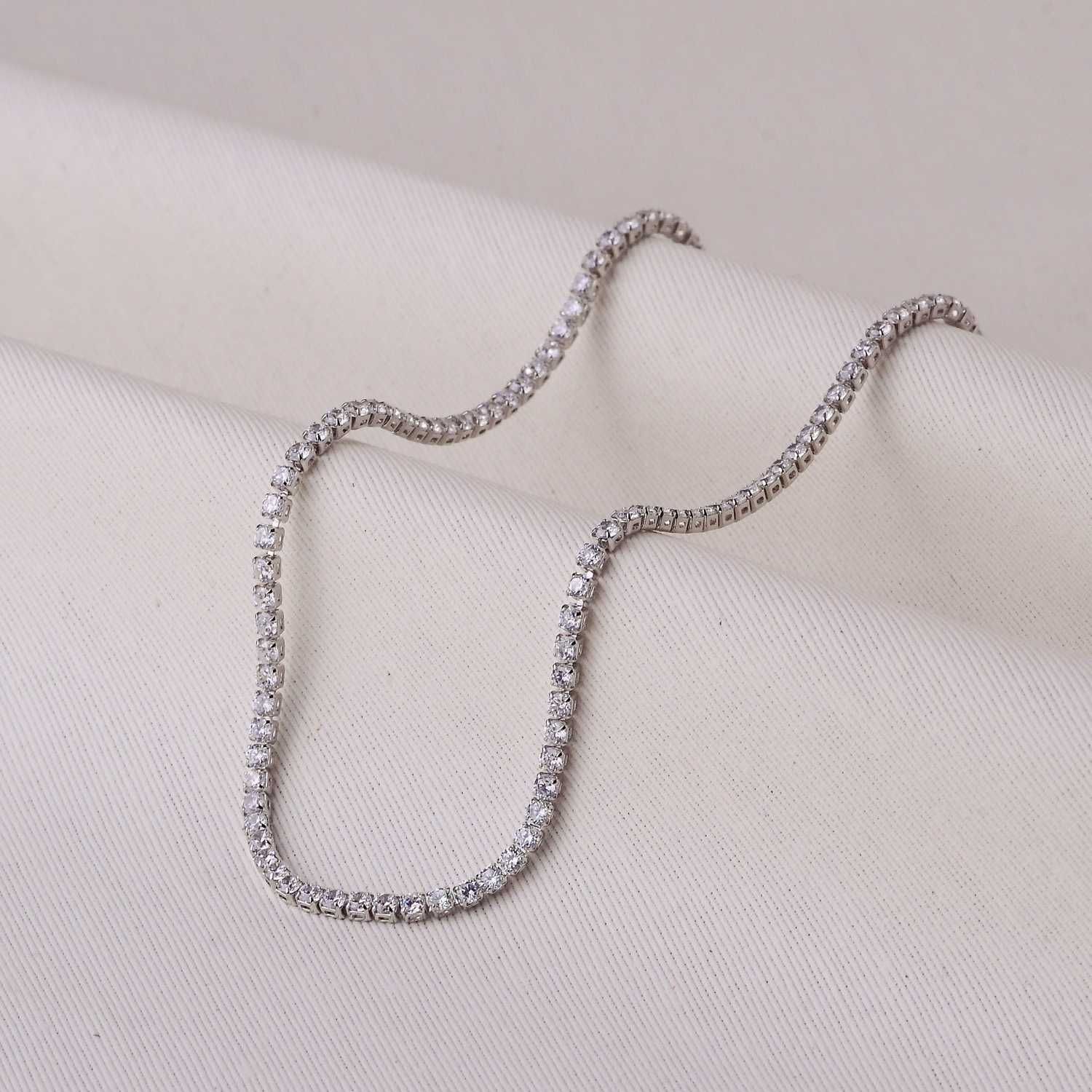 Colar Ródio Riviera Cravejada com Zircônias Cristais 30+10cm
