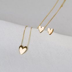 Conjunto dourado coração em metal 40+5cm