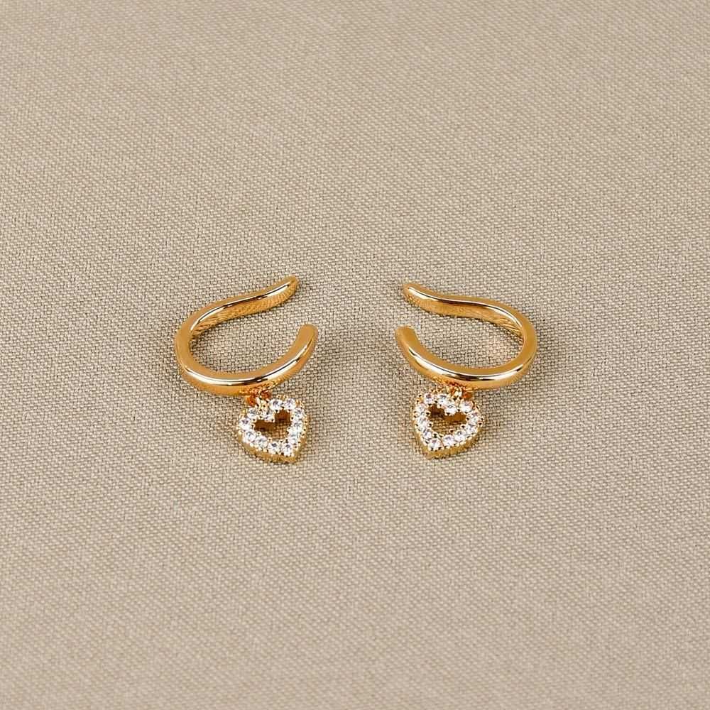 Peircing Dourado Duplo Coração Cravejado com Zircônias