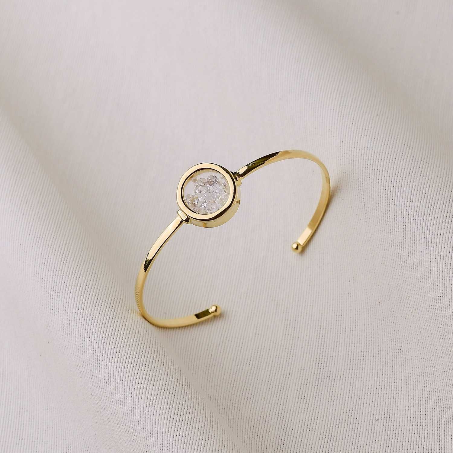 Pulseira Dourado Aro com Capsula Redonda com Zircônias Cristais 