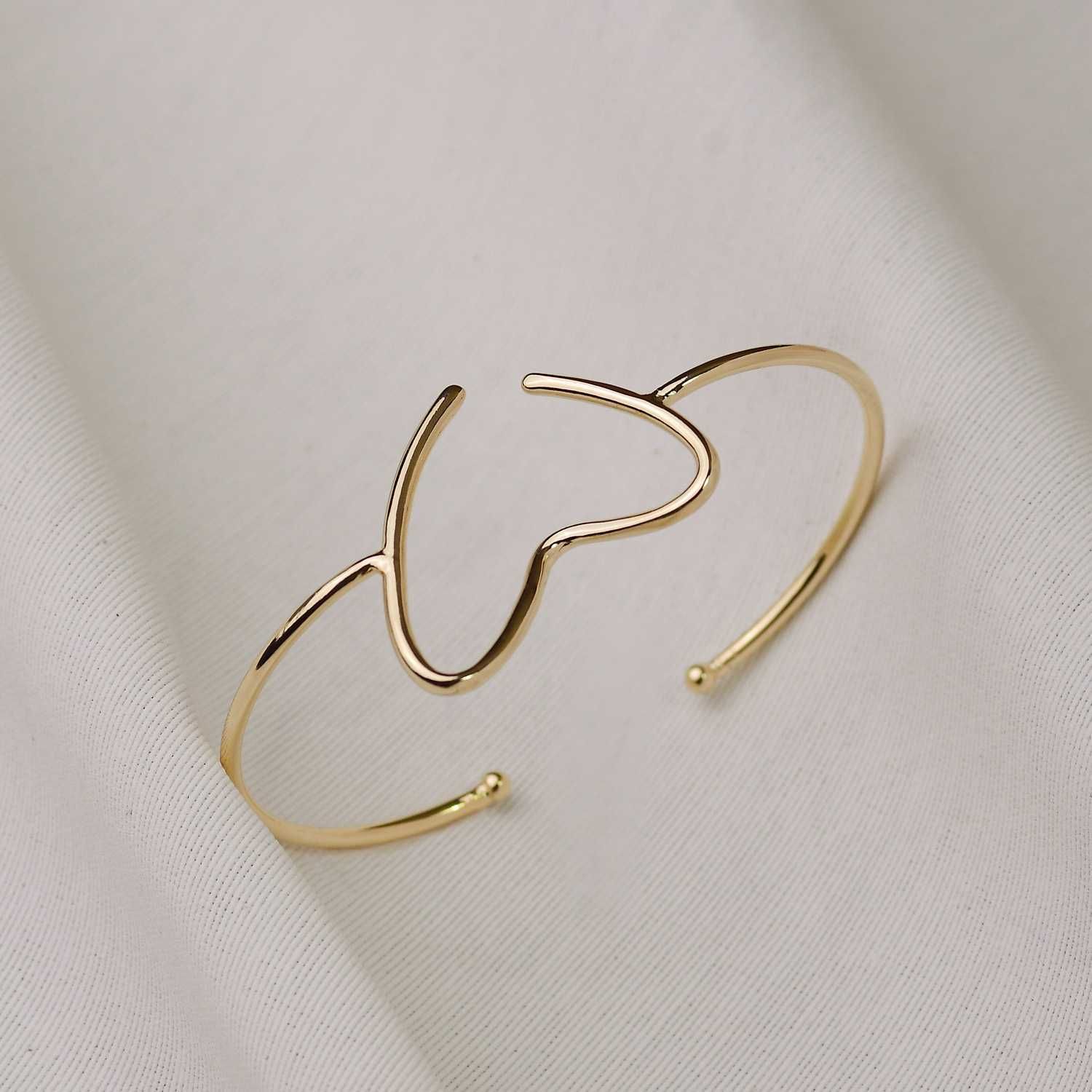 Pulseira Dourado Bracelete Coração em Metal