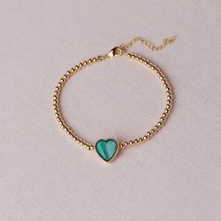 Pulseira Dourado com Coração Madrepérola Verde 17+5cm