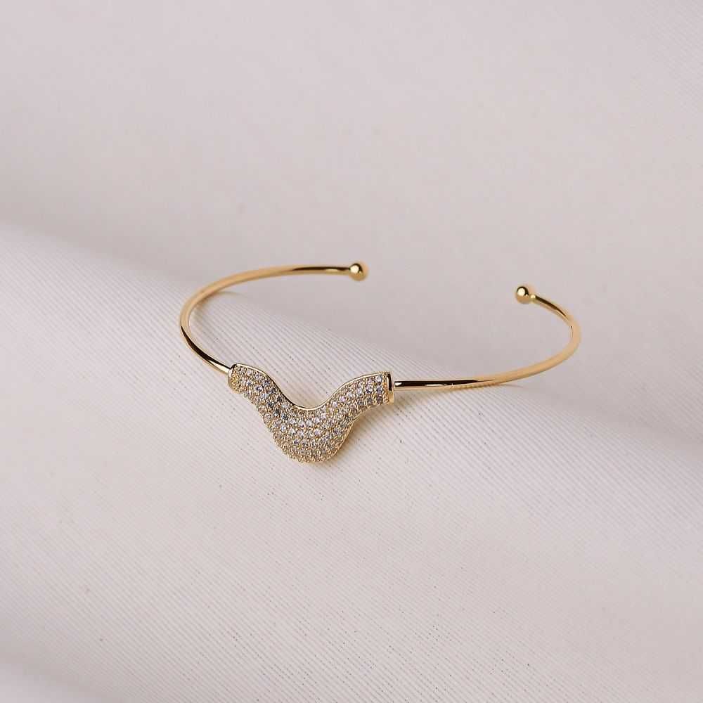 Pulseira Dourado Onda Cravejado com Zircônias Cristais