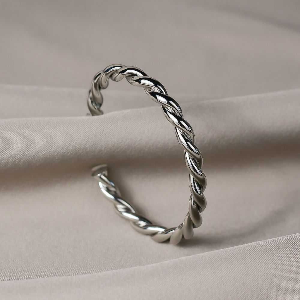 Pulseira Ródio Bracelete em Metal Torcido