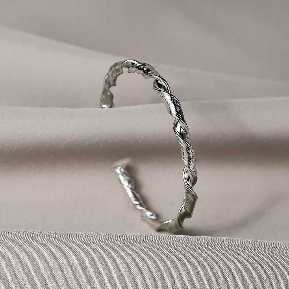 Pulseira Ródio Bracelete em Metal Torcido
