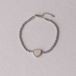 Pulseira Ródio com Coração Madrepérola 17+5cm