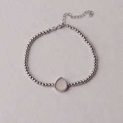 Pulseira Ródio com Gota Madrepérola 17+5cm