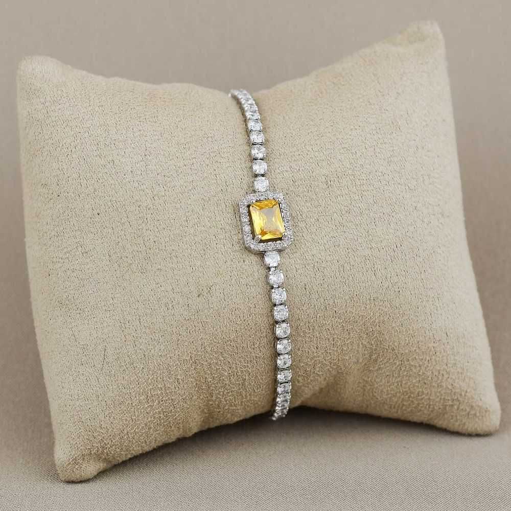 Pulseira Ródio Cravejadas com Zircônias Cristais e Amarelo 17+7cm