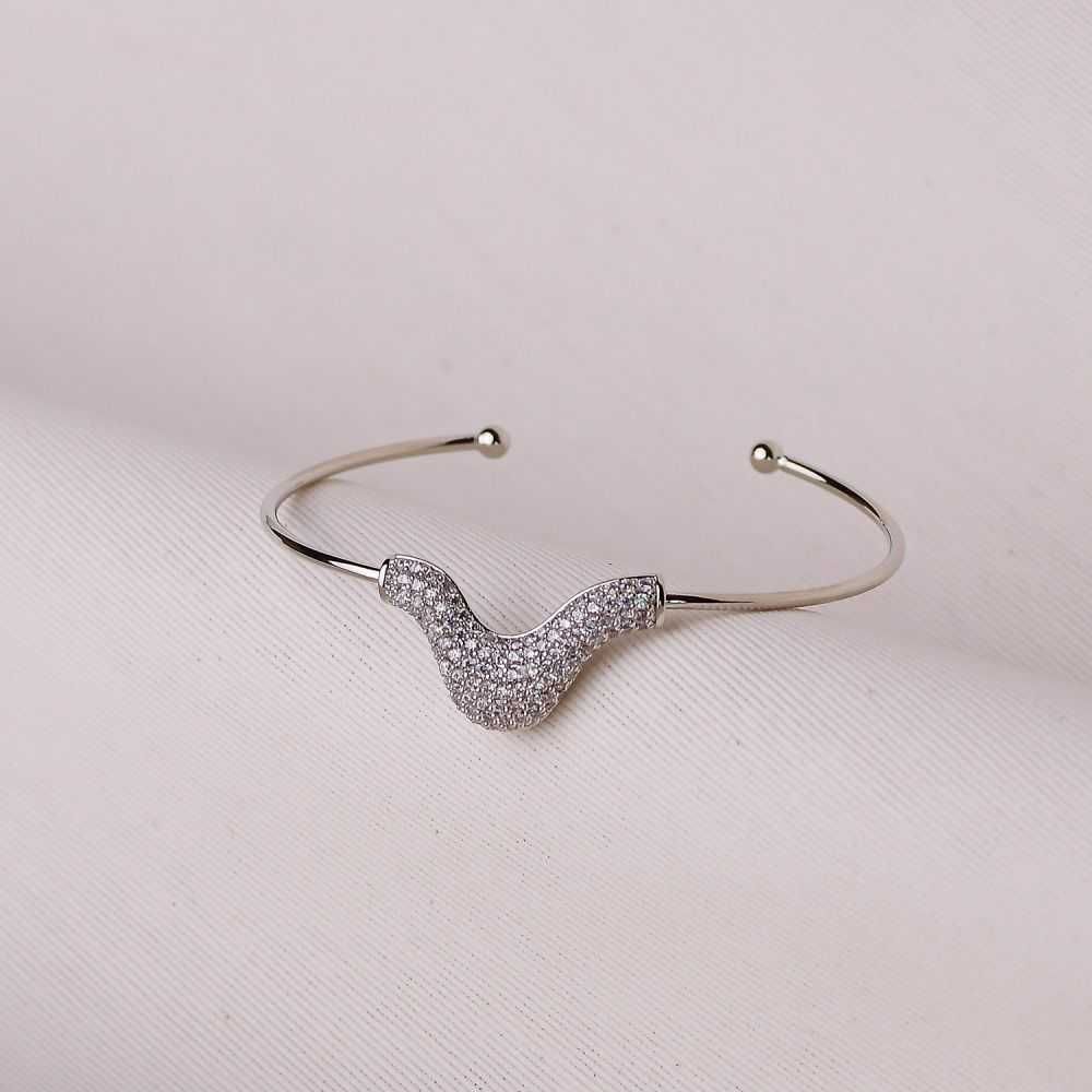 Pulseira Ródio Onda Cravejado com Zircônias Cristais