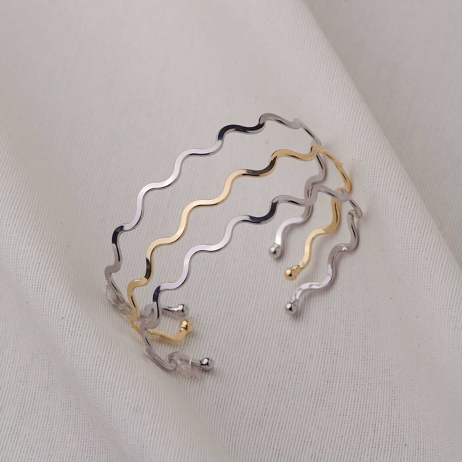 Pulseiras Ródios e Dourado Trio de Ondas em Metal