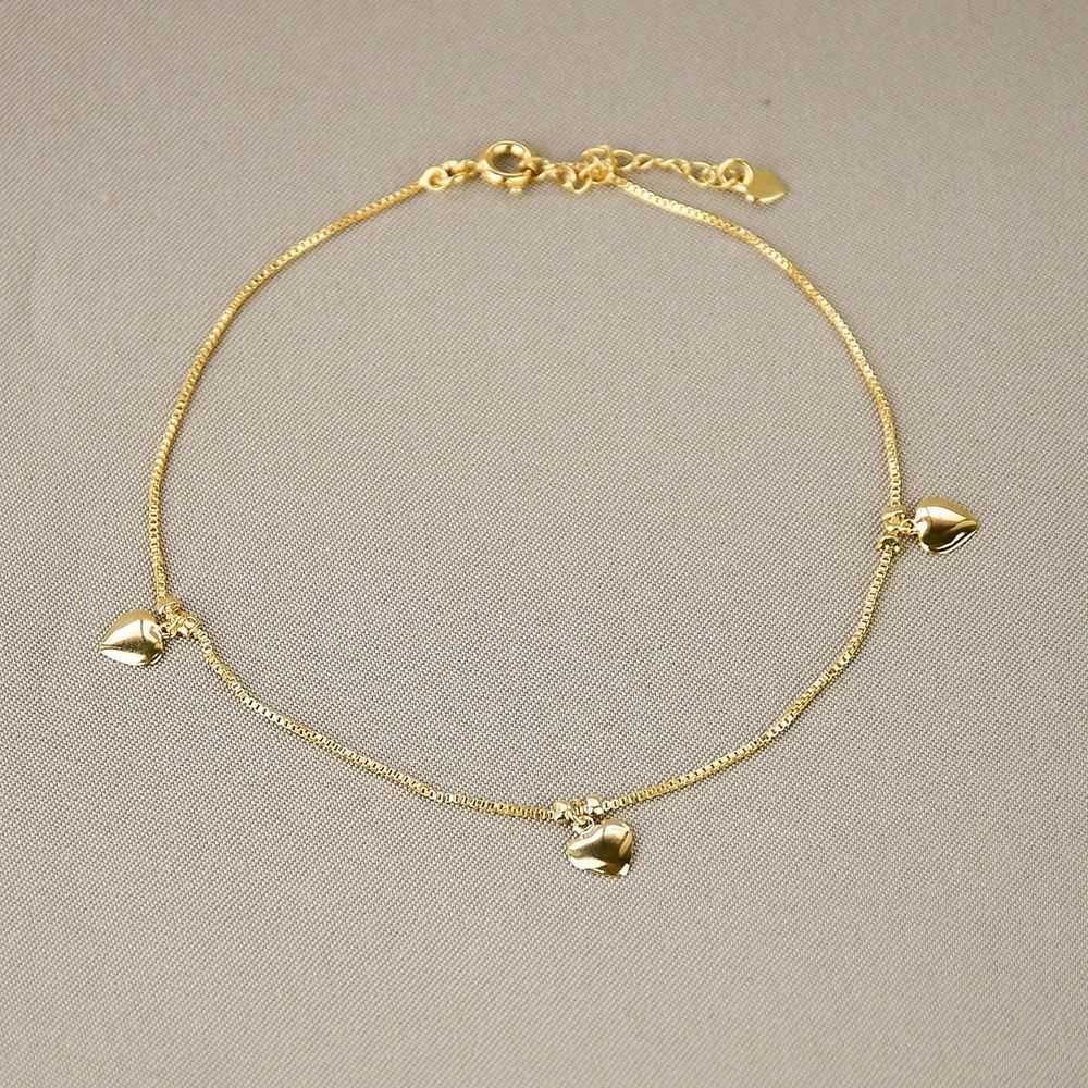 Tornozeleira Dourada com Corações em Metal 24+5cm